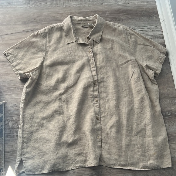 Men’s L.L. Bean Khaki Short Sleeve 100% Linen Shirt Size 3XL - Picture 6 of 6